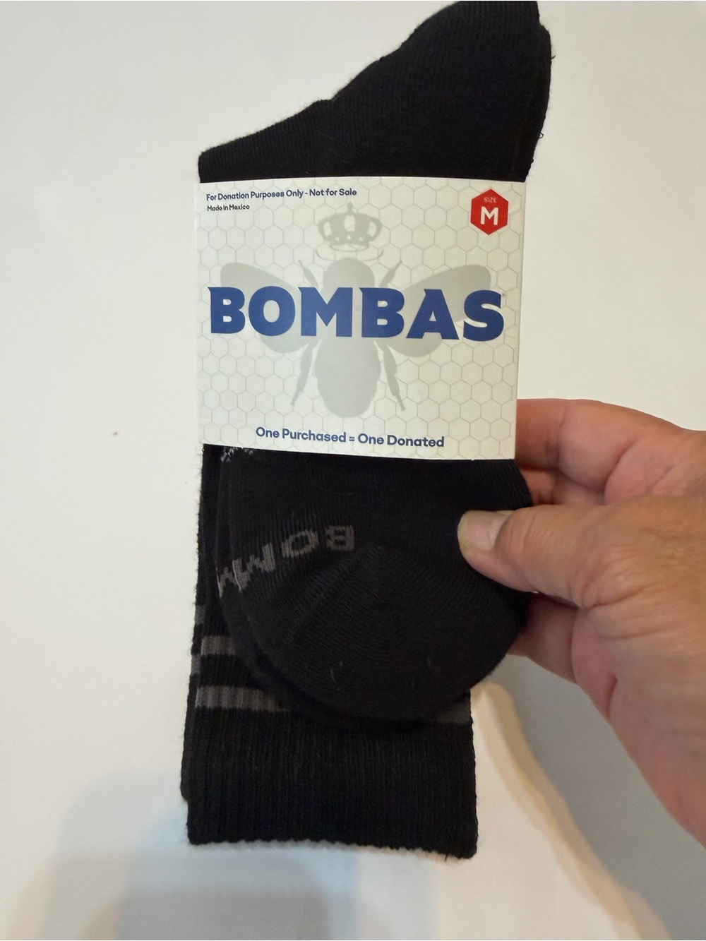 Bombas Black Athletic Ankle Socks with Gray Stripes - M